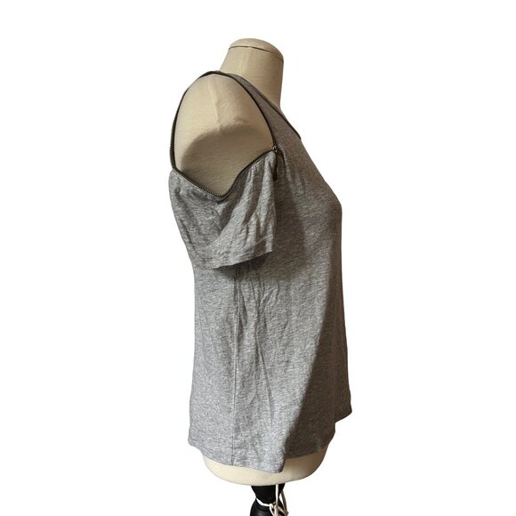 Michael Kors Grey Zipper Sleeve T shirt Blouse Sz Small Soft Basic Casual Shirt - Picture 8 of 9